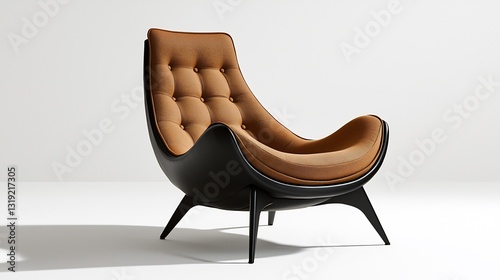 Modern brown leather armchair with a black base on a white background.