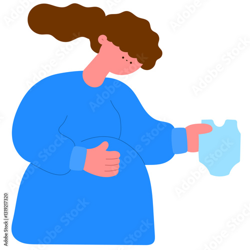 pregnant woman preparing baby clothes, maternity preparation flat vector illustration