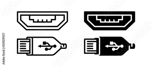 usb icon set flat vecktor trendy popular simple
