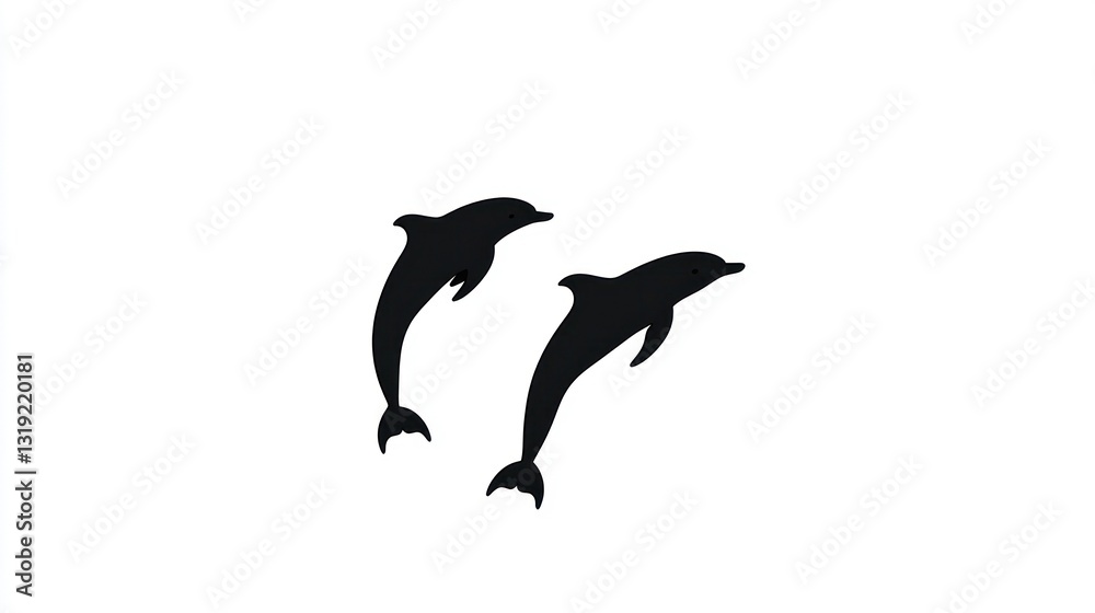 Fototapeta premium Two dolphins jumping, isolated silhouette