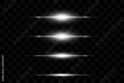 Set of white lines. Flashes and glare. Vector illustration.On a transparent background.