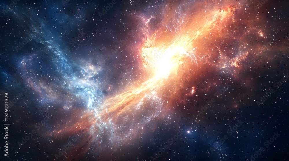 Obraz premium 2. A deep-space scene filled with distant glowing galaxies and infinite cosmic energy, representing the birth of existence