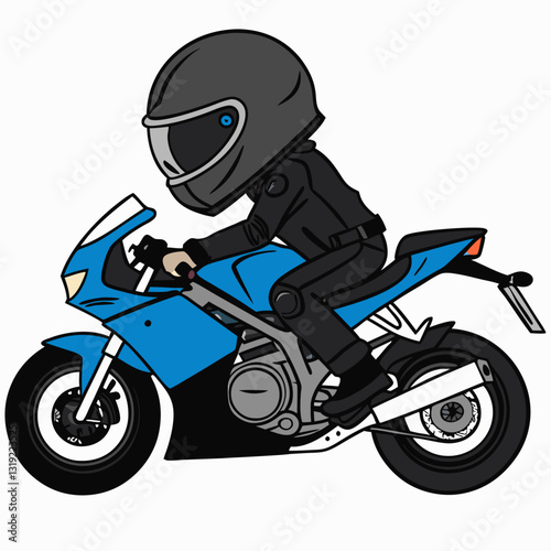Rider Speeding Motorcycle in Black Suit cartoon vector illustration