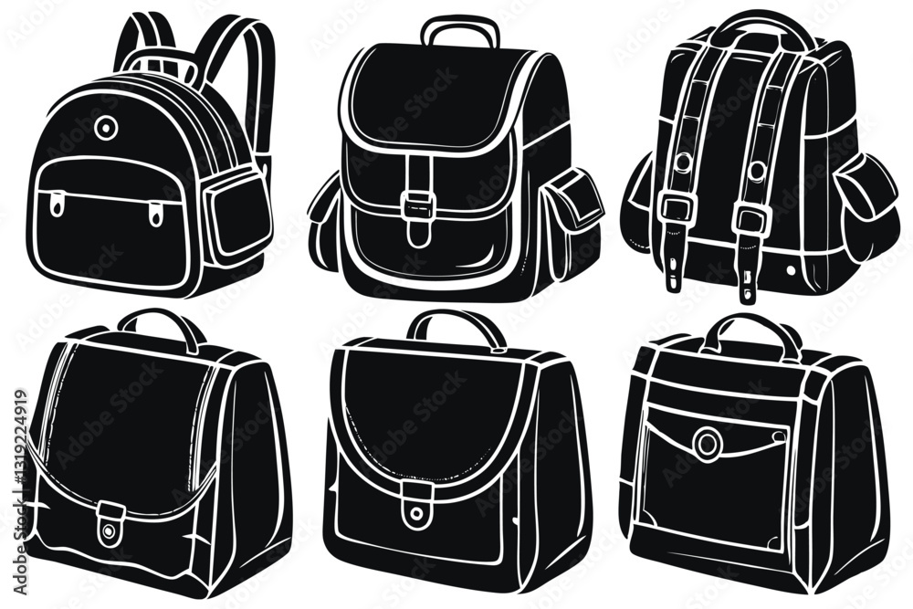 School bag silhouette vector illustration isolated on a white background School bag silhouette vector illustration isolated on a white background