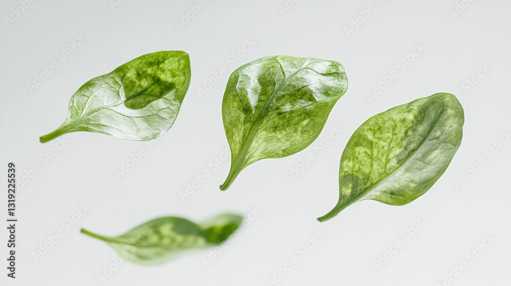 Obraz premium Floating green leaves fresh nature botanical photography studio shot eco leaf plant white clean