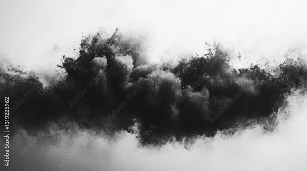 Fototapeta premium Artistic black cloud with layered, abstract textures, isolated on a pristine white space