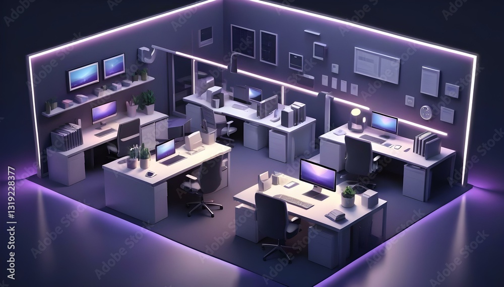 Fototapeta premium Modern Isometric Business Office with Digital Devices