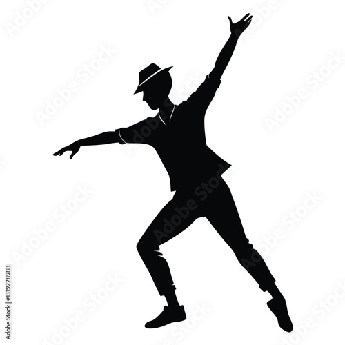A silhouette illustration of a person dancing, shown in a dynamic pose 