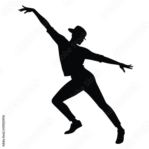 A silhouette illustration of a person dancing, shown in a dynamic pose 