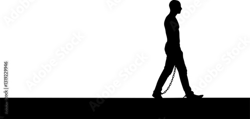 Male slave with chain silhouette vector on white background
