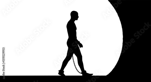 Male slave with chain silhouette vector on white background
