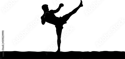 Muay Thai boxing man silhouette vector on white background
