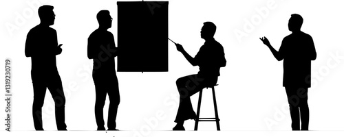 Set of male teacher with book silhouette vector
