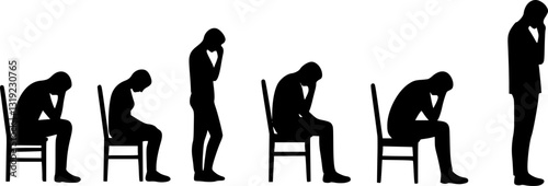 Set of sad man silhouette vector on white background
