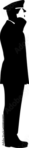 Saluting soldier silhouette vector isolated on white background, military man in parade.
