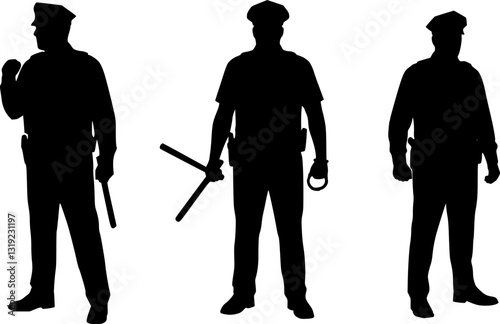 Set of policeman silhouette vector on white background, officer.
