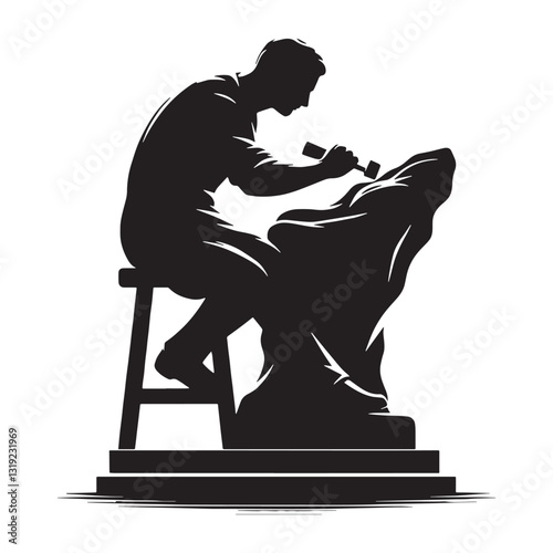 Artistic Sculptor silhouette, shaping raw materials into beauty - Sculptor illustration - Minimalist Sculptor vector - Profession silhouette
