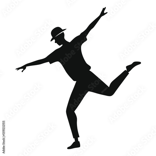 A silhouette illustration of a person dancing, shown in a dynamic pose 