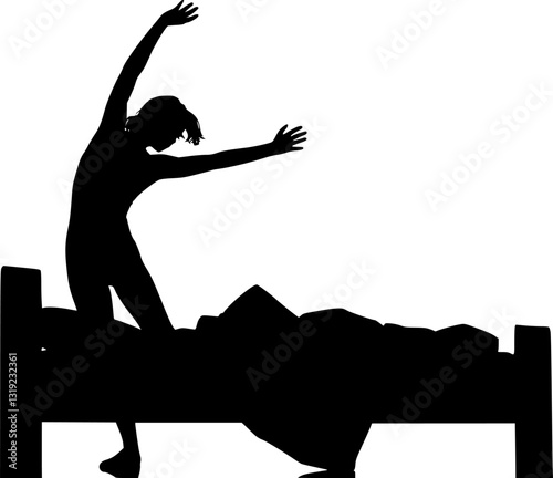 Wake up Woman on bed silhouette vector
