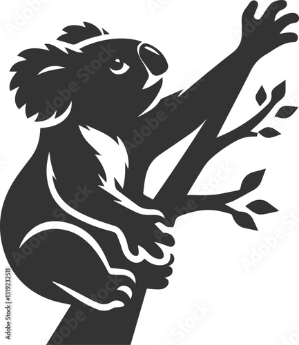 Koala climbing a tree with one arm reaching up animal vector