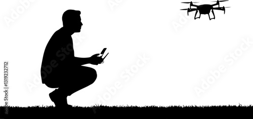 Man and drone silhouette vector
