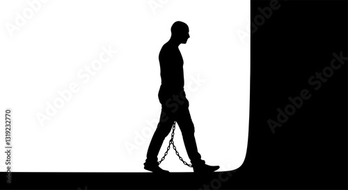 Male slave with chain silhouette vector on white background
