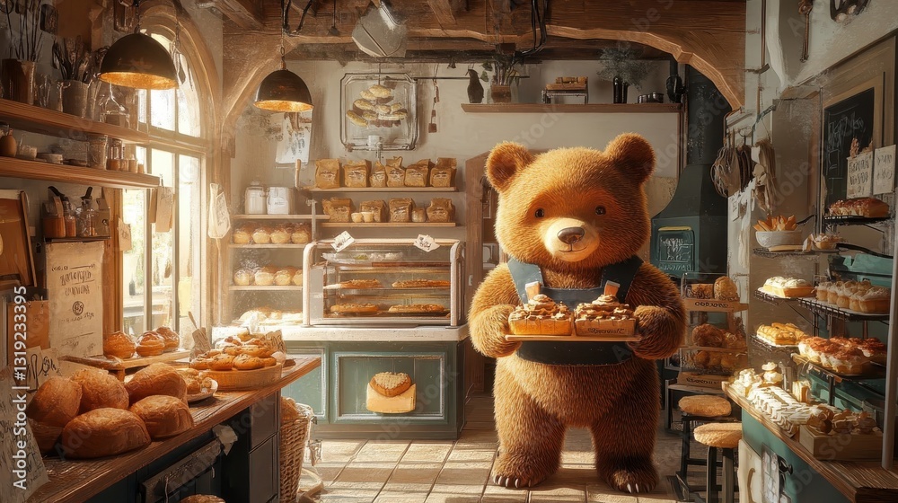 A Brown Bear Baker Serves Fresh Baked Goods In A Cozy Bakery A Brown Bear Baker Serves Fresh Baked Goods In A Cozy Bakery