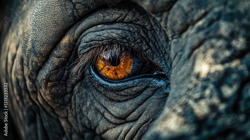 A close-up of an elephants eye, showing its deep wrinkles and long eyelashes, full of wisdom and emotion.