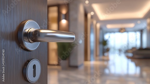 Modern Door Handle with Luxury Interior View in Background