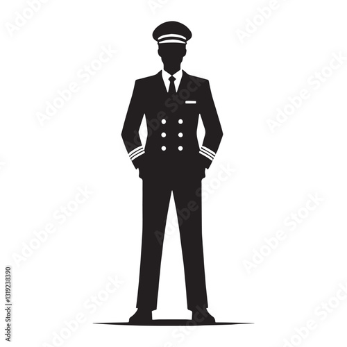 Fearless Ship Captain silhouette, navigating through treacherous waters - Ship Captain illustration - Minimalist Ship Captain vector - Profession silhouette
