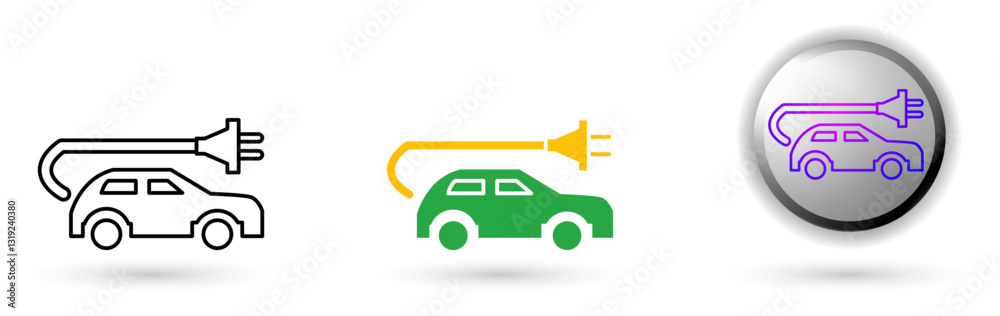 Electric Car icon displays smart vehicles based on technology and digital innovation. Available in outline, solid, and glossy effects, ideal for smart city applications, future city industries etc. Electric Car icon displays smart vehicles based on technology and digital innovation. Available in outline, solid, and glossy effects, ideal for smart city applications, future city industries etc.