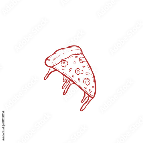 slice of mushroom pizza with melting mozzarella cheese illustration hand drawn vector