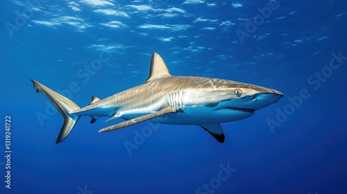 Wallpaper Mural A silky shark moving gracefully in the open ocean, its sleek body cutting through the water. Torontodigital.ca