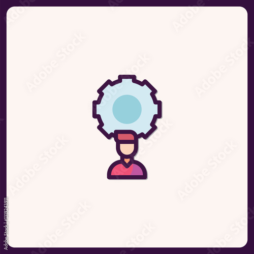 Iconic Engineer Thinking, Person with Gear Symbol Head, Creative Innovation