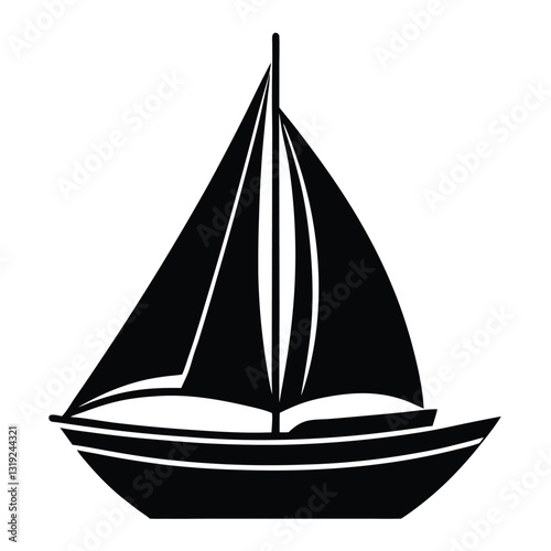 A silhouette illustration of a sailboat on a white background 