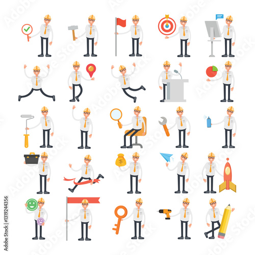 engineer characters in different poses set