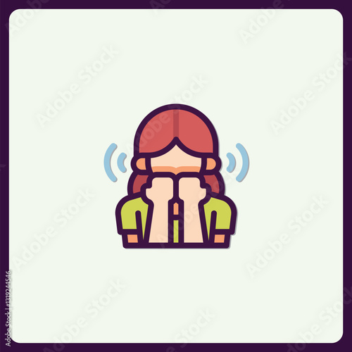 Cartoon icon depicting a person shielding their face from unwanted sounds or noise