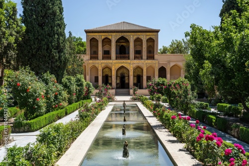 Fin garden in kashan showcasing persian architecture with fountains and flowers