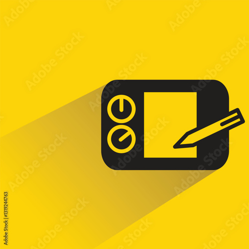 tablet and pen icon with shadow yellow background