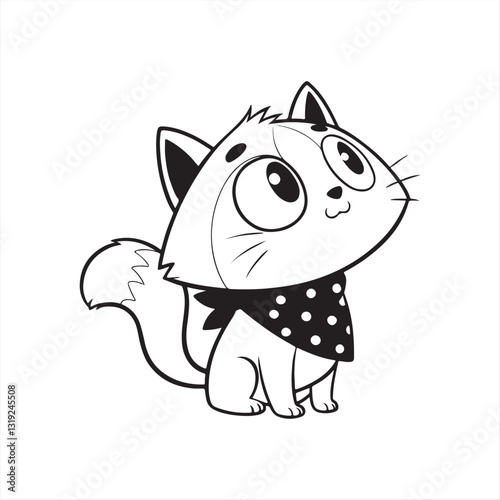 Adorable Cartoon Cat with Red Polka Dot Scarf