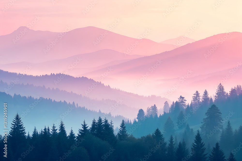 Obraz premium Misty Mountain Range at Sunrise