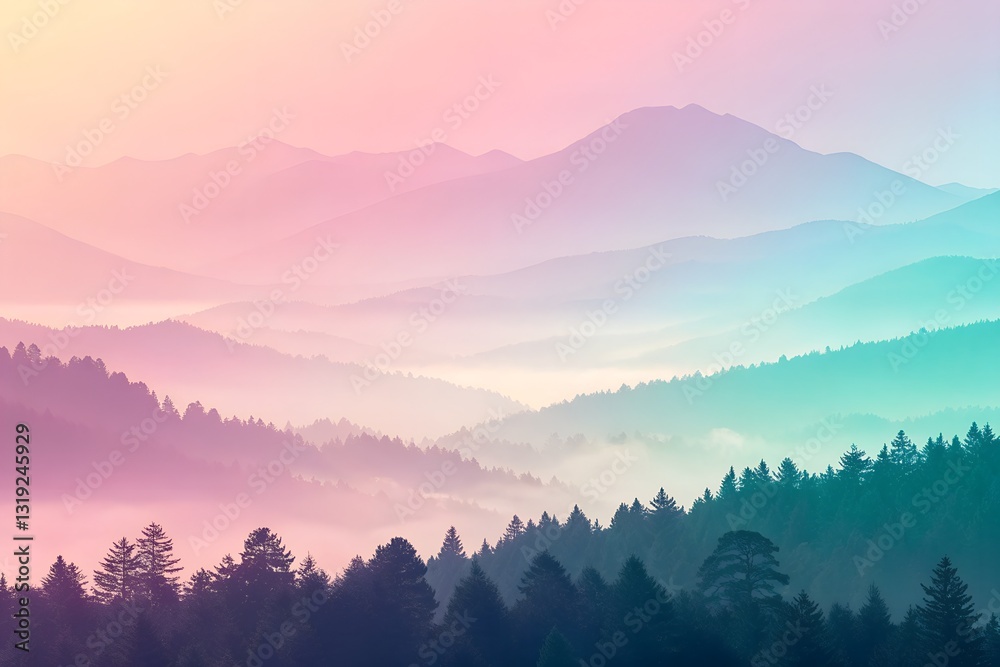 Obraz premium Pastel Mountain Range Landscape