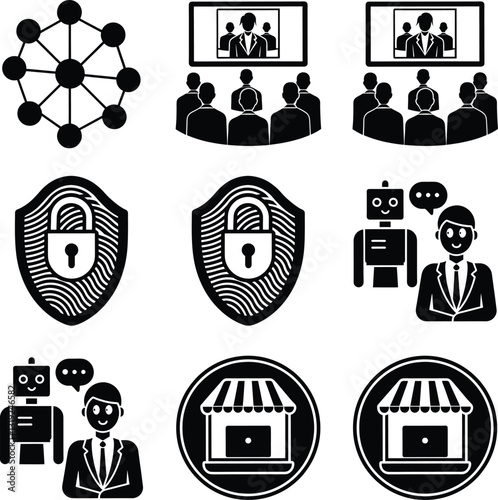 Network, Security, Automation, Online Meeting, Business, Technology Icons