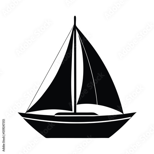 A silhouette illustration of a sailboat on a white background 