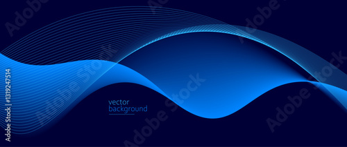 Curve shape flow vector abstract background in dark blue gradient, dynamic and speed concept, futuristic technology or motion art.