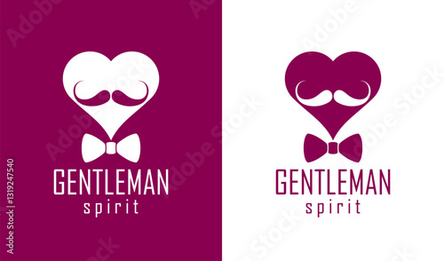 Gentleman heart vector icon or logo, heart shape with tie mustache and glasses symbol, man club, male hipster style and fashion.