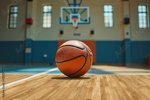 Professional Basketball on Polished Hardwood Court in Natural Light