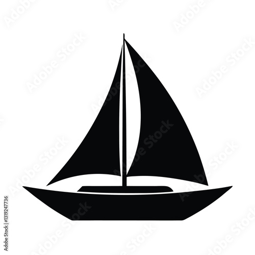 A silhouette illustration of a sailboat on a white background 