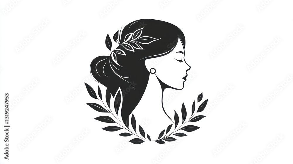 Elegant woman profile with laurel wreath. Possible use for fashion design or beauty product ad Elegant woman profile with laurel wreath. Possible use for fashion design or beauty product ad
