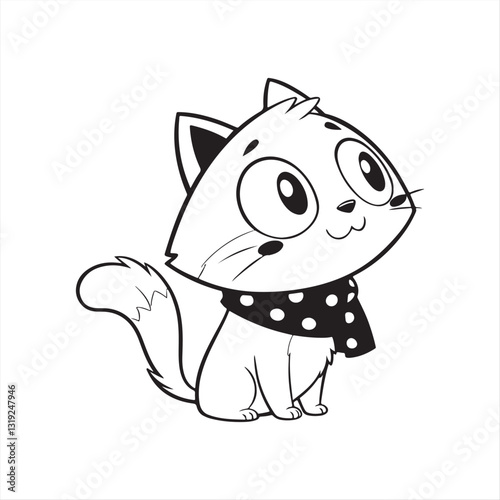 Cute Cartoon Cat with Red Polka Dot Scarf